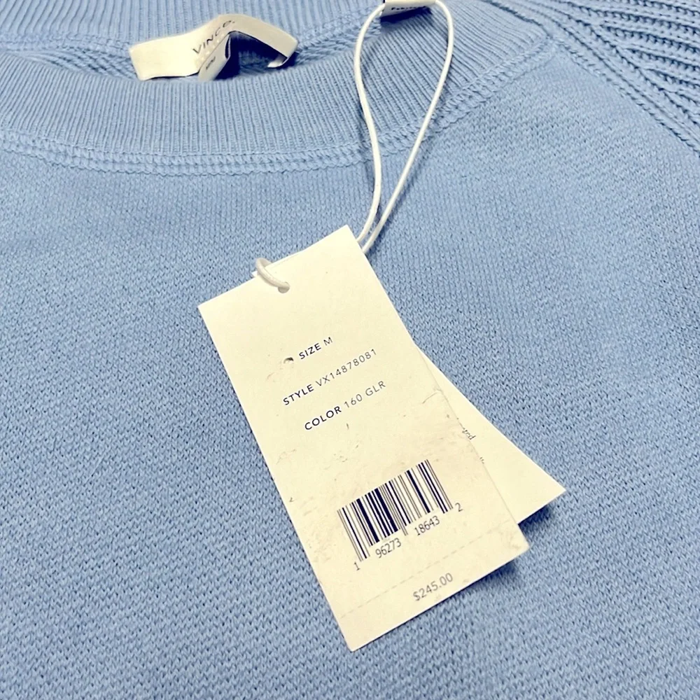 Vince Ribbed Cotton Pullover, Glacier, NWT. Size Medium - Picture 4 of 6